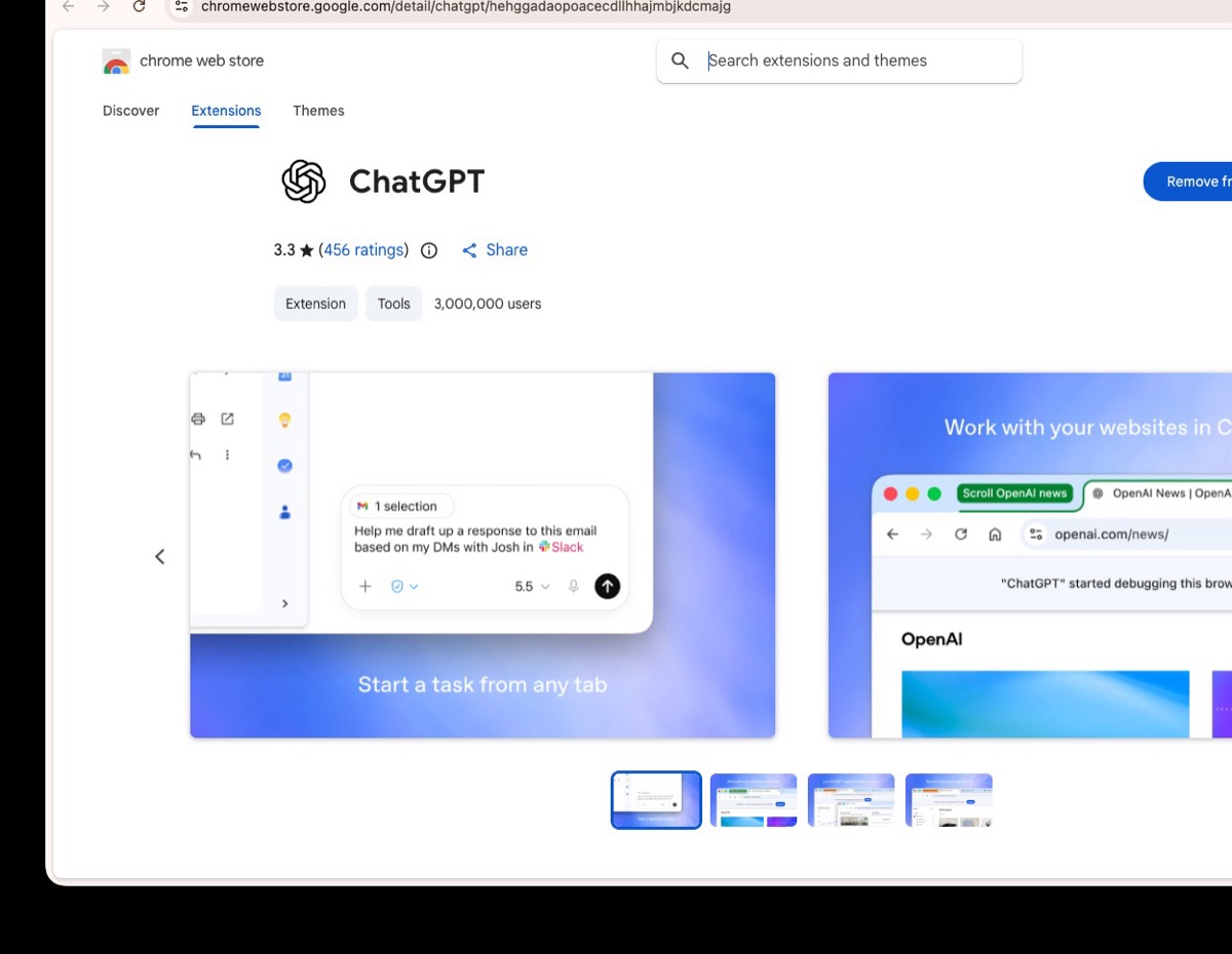 صفحة إضافة ChatGPT على Chrome Web Store